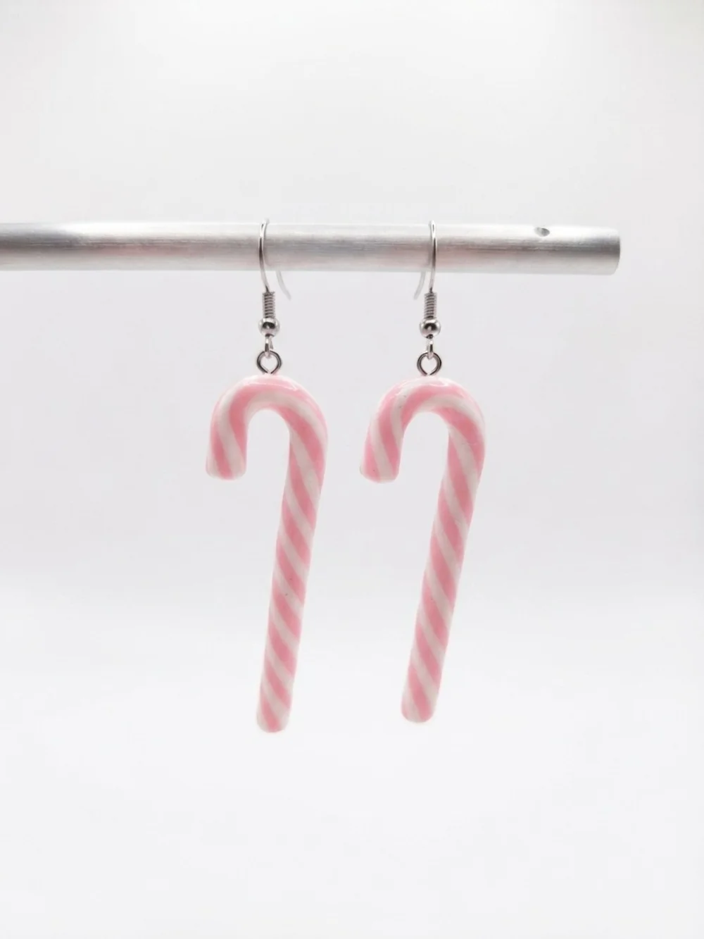 Pink Candy Cane Dangle Earrings (0228)